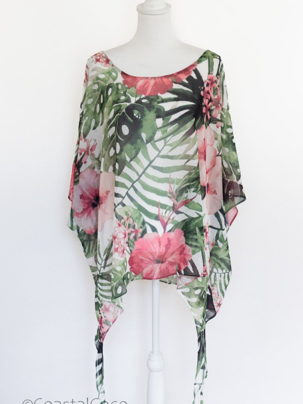 Colleen Lopez Floral Tropical Blouse 1X Top Sharkbite Sheer Cover-up Summer Boho